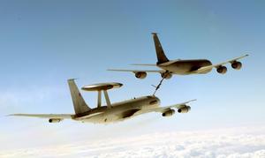 A US KC-135 refuelling an E-3 Sentry AWACS